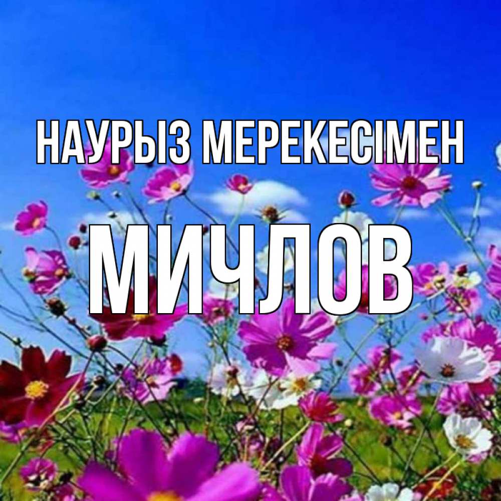 Күн сайын ашық хат с именем, Мичлов Наурыз мерекесімен цветы Онлайн тегін жүктеп алу тілектері бар керемет карта 
