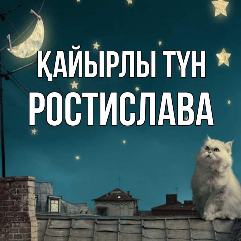 Күн сайын ашық хат с именем, Ростислава Қайырлы түн белый кот сидит на крыше Онлайн тегін жүктеп алу тілектері бар керемет карта 
