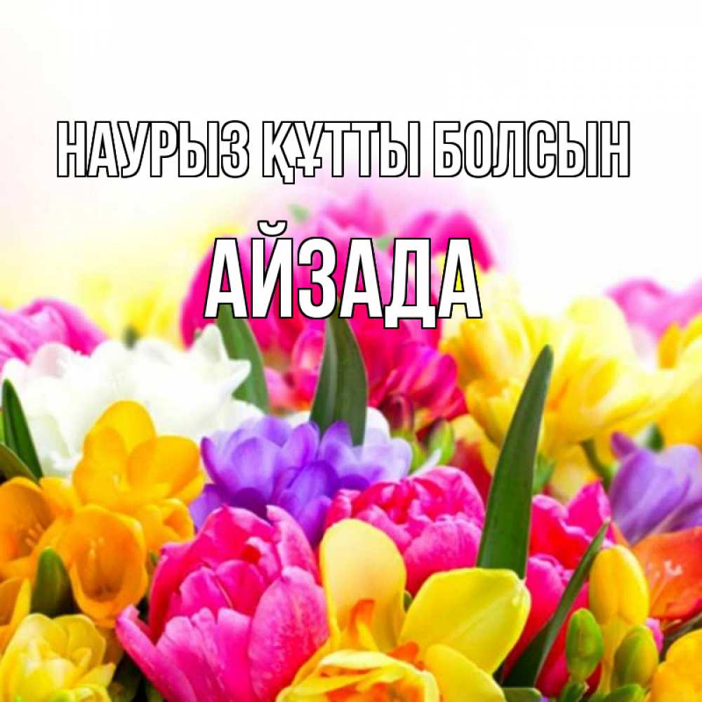 Күн сайын ашық хат с именем, АЙЗАДА Наурыз құтты болсын тюльпаны Онлайн тегін жүктеп алу тілектері бар керемет карта 