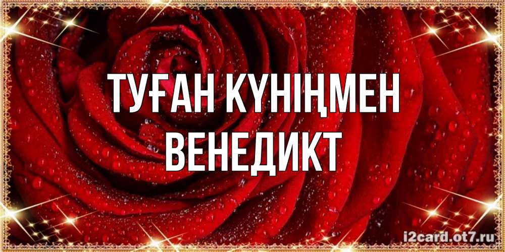 Күн сайын ашық хат с именем, Венедикт Туған күніңмен роса на розе блестящая в лучах солнца Онлайн тегін жүктеп алу тілектері бар керемет карта 