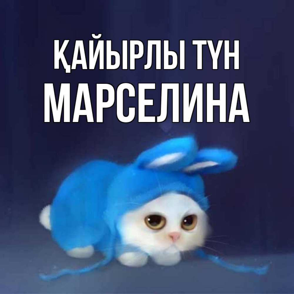 Күн сайын ашық хат с именем, Марселина Қайырлы түн кот в голубом костюме кролика с ушками Онлайн тегін жүктеп алу тілектері бар керемет карта 