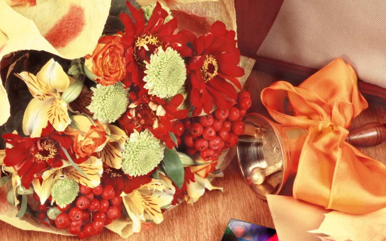 Открытка букет цветов 1 с днем учителя 1 Мұғалімдер күнімен 