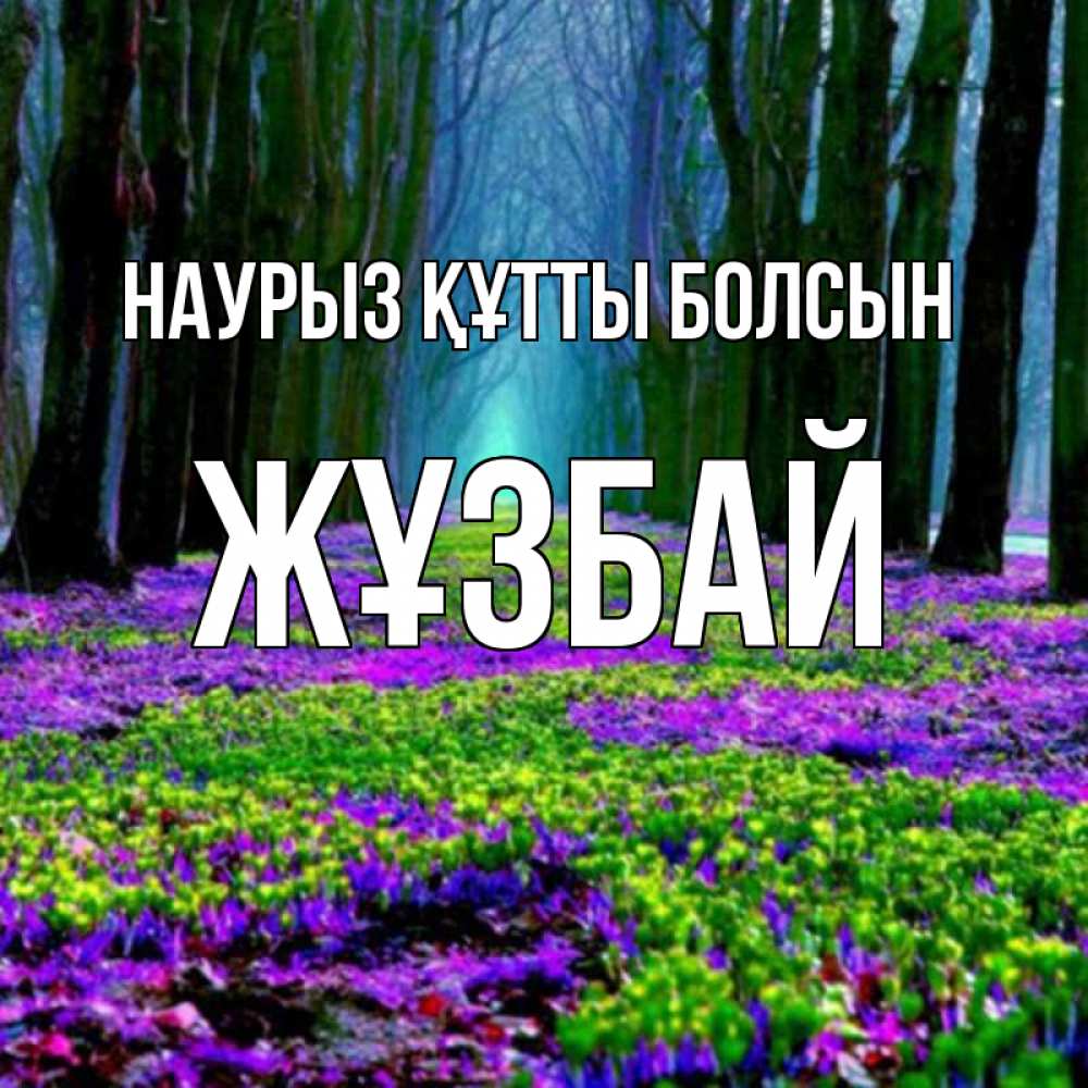 Күн сайын ашық хат с именем, Жұзбай Наурыз құтты болсын фиолетовые цветы в лесу 1 Онлайн тегін жүктеп алу тілектері бар керемет карта 