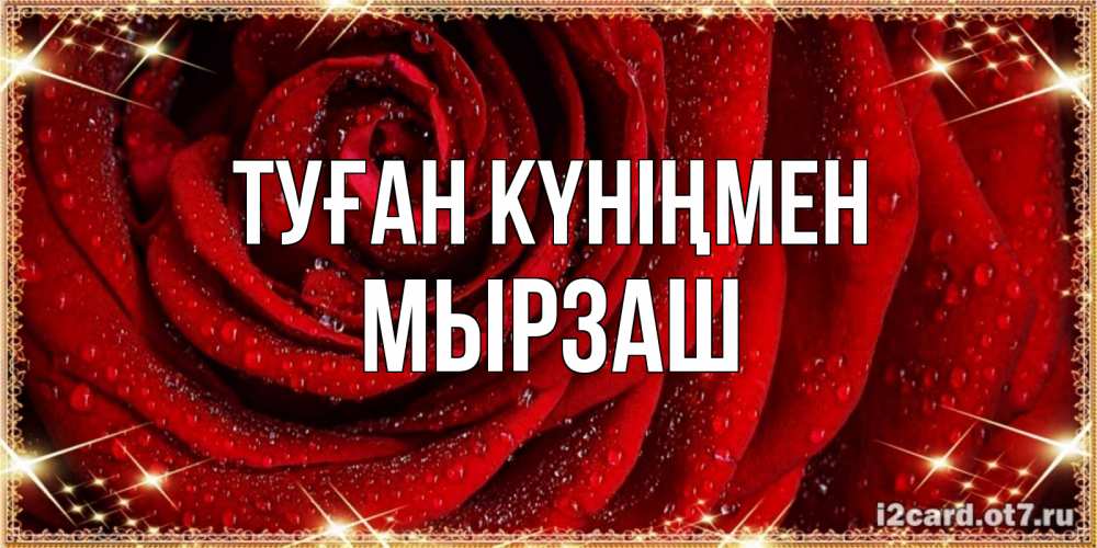 Күн сайын ашық хат с именем, Мырзаш Туған күніңмен роса на розе блестящая в лучах солнца Онлайн тегін жүктеп алу тілектері бар керемет карта 