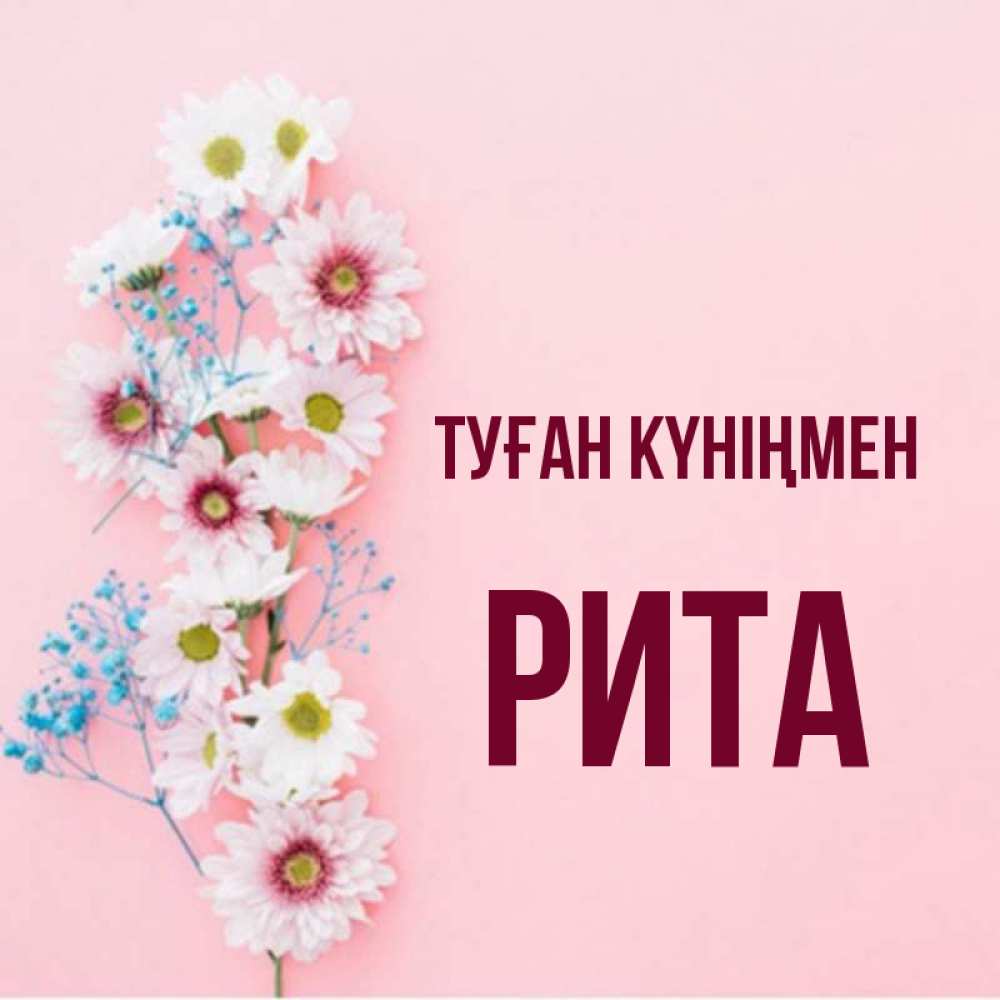 Күн сайын ашық хат с именем, Рита Туған күніңмен Родная моя с днем рождения тебя картинка с цветами белыми и голубыми Онлайн тегін жүктеп алу тілектері бар керемет карта 