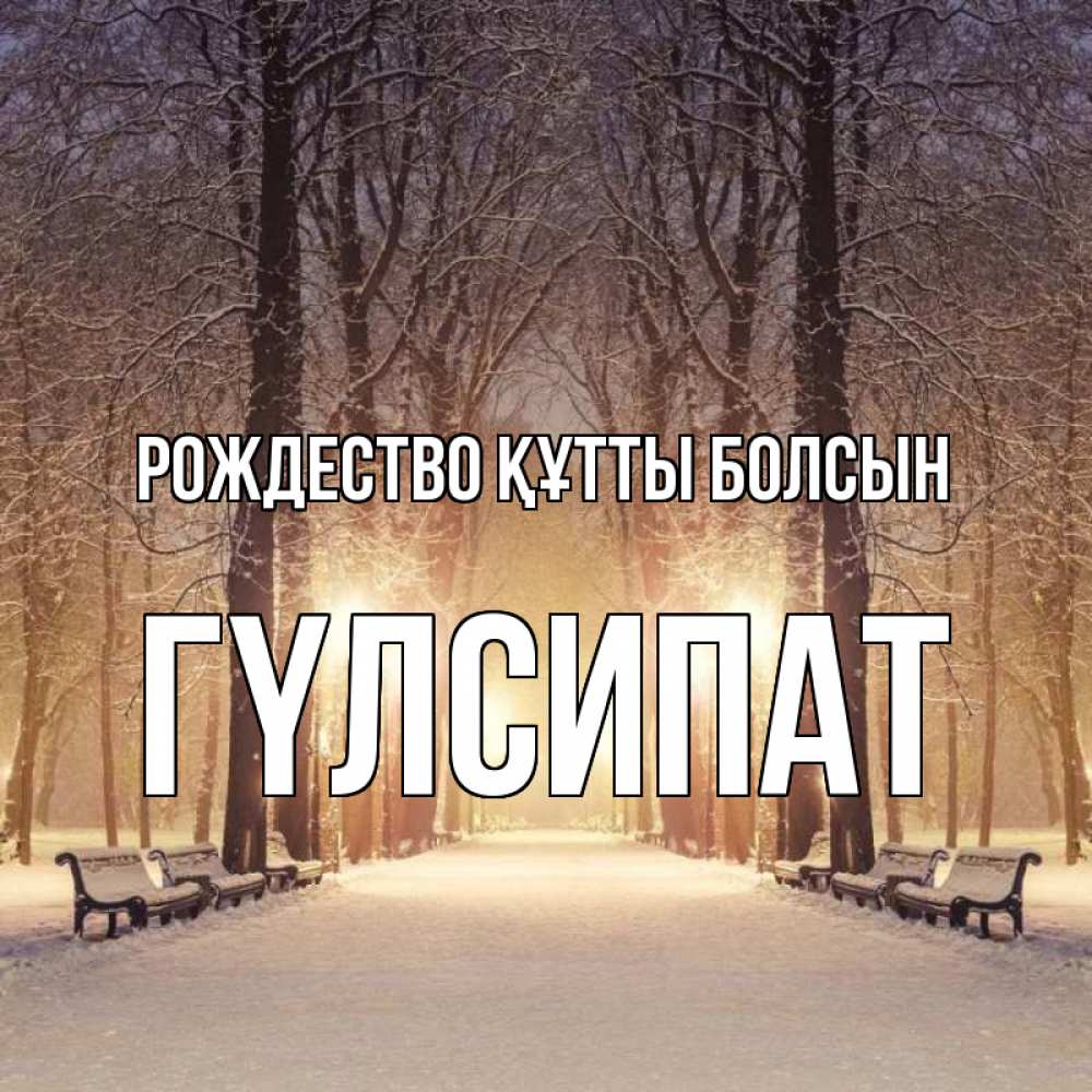 Күн сайын ашық хат с именем, ГҮЛСИПАТ Рождество құтты болсын зима, парк, фонарь, лес Онлайн тегін жүктеп алу тілектері бар керемет карта 