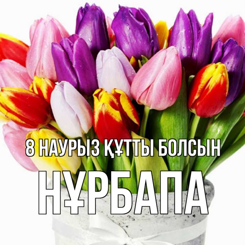 Күн сайын ашық хат с именем, НҰРБАПА 8 наурыз құтты болсын букет Онлайн тегін жүктеп алу тілектері бар керемет карта 