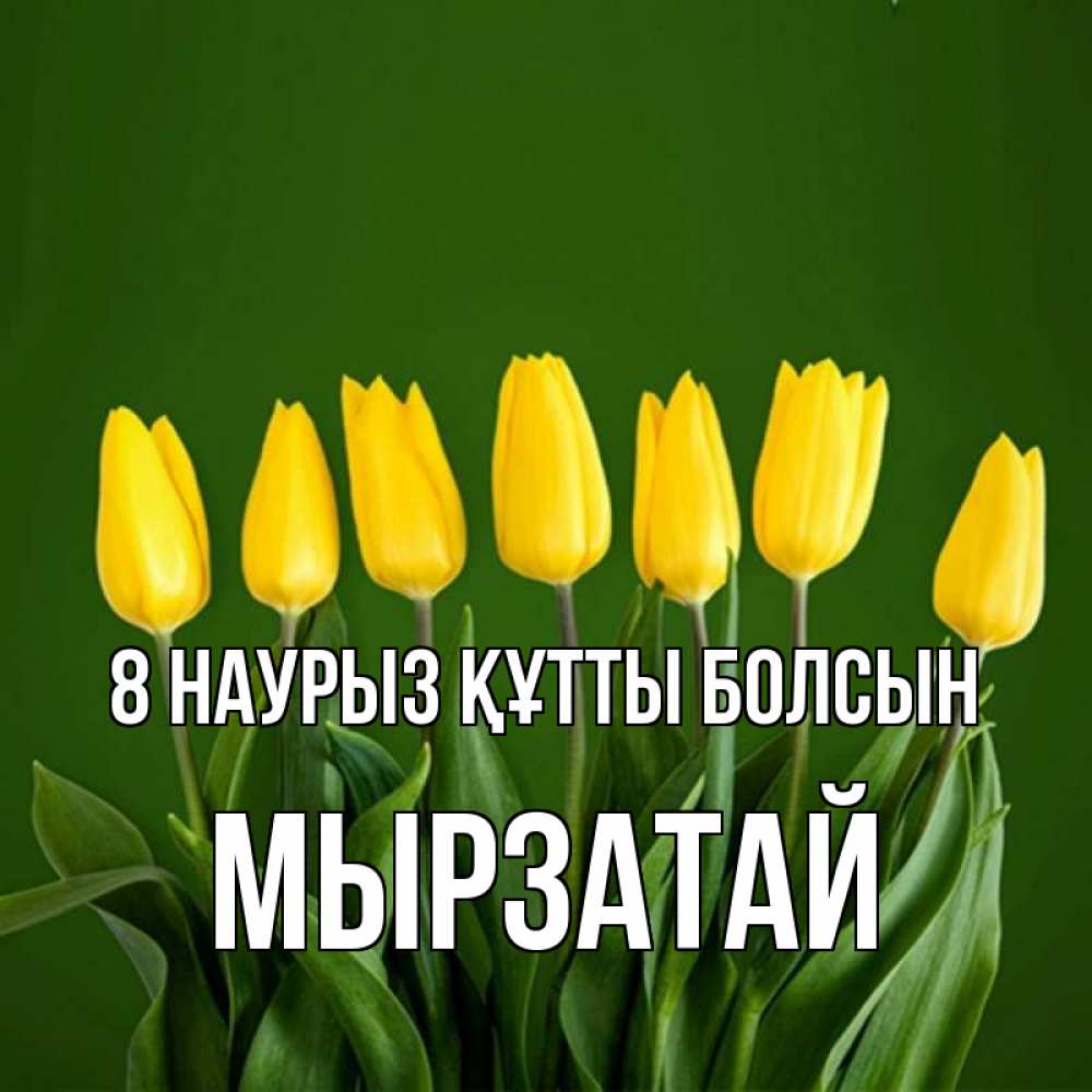Күн сайын ашық хат с именем, Мырзатай 8 наурыз құтты болсын желтого цвета 3 Онлайн тегін жүктеп алу тілектері бар керемет карта 