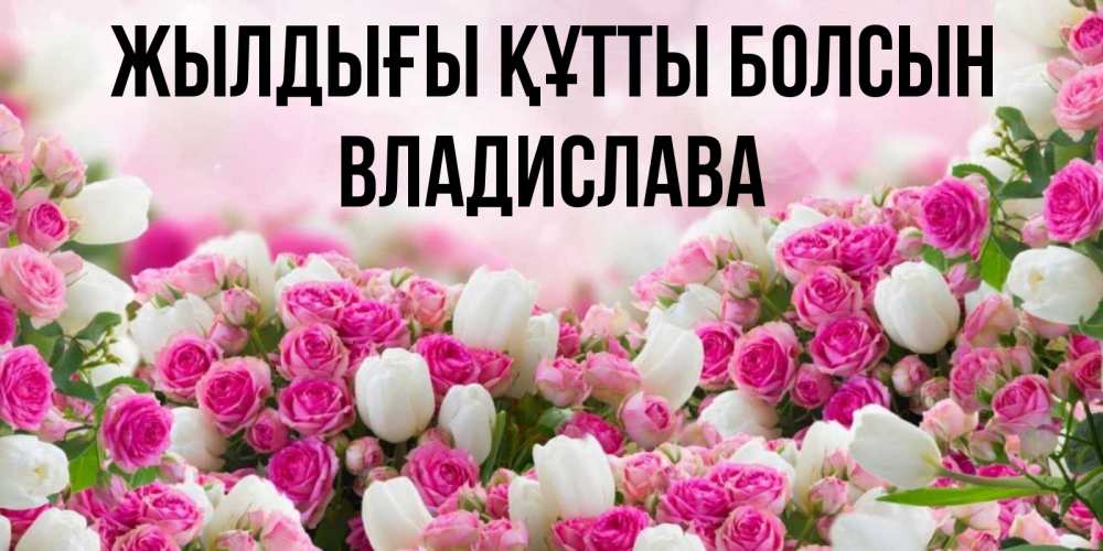 Күн сайын ашық хат с именем, Владислава Жылдығы құтты болсын открытка с разными розами Онлайн тегін жүктеп алу тілектері бар керемет карта 