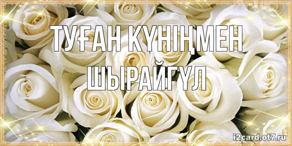 Күн сайын ашық хат с именем, ШЫРАЙГҮЛ Туған күніңмен открытка с белыми розами. большой букет белых роз Онлайн тегін жүктеп алу тілектері бар керемет карта 