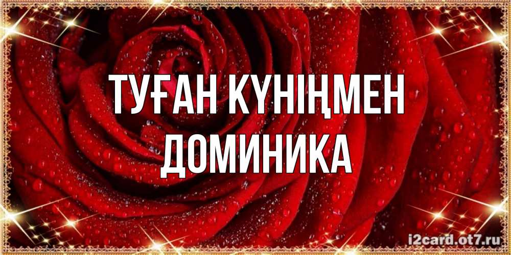 Күн сайын ашық хат с именем, Доминика Туған күніңмен роса на розе блестящая в лучах солнца Онлайн тегін жүктеп алу тілектері бар керемет карта 