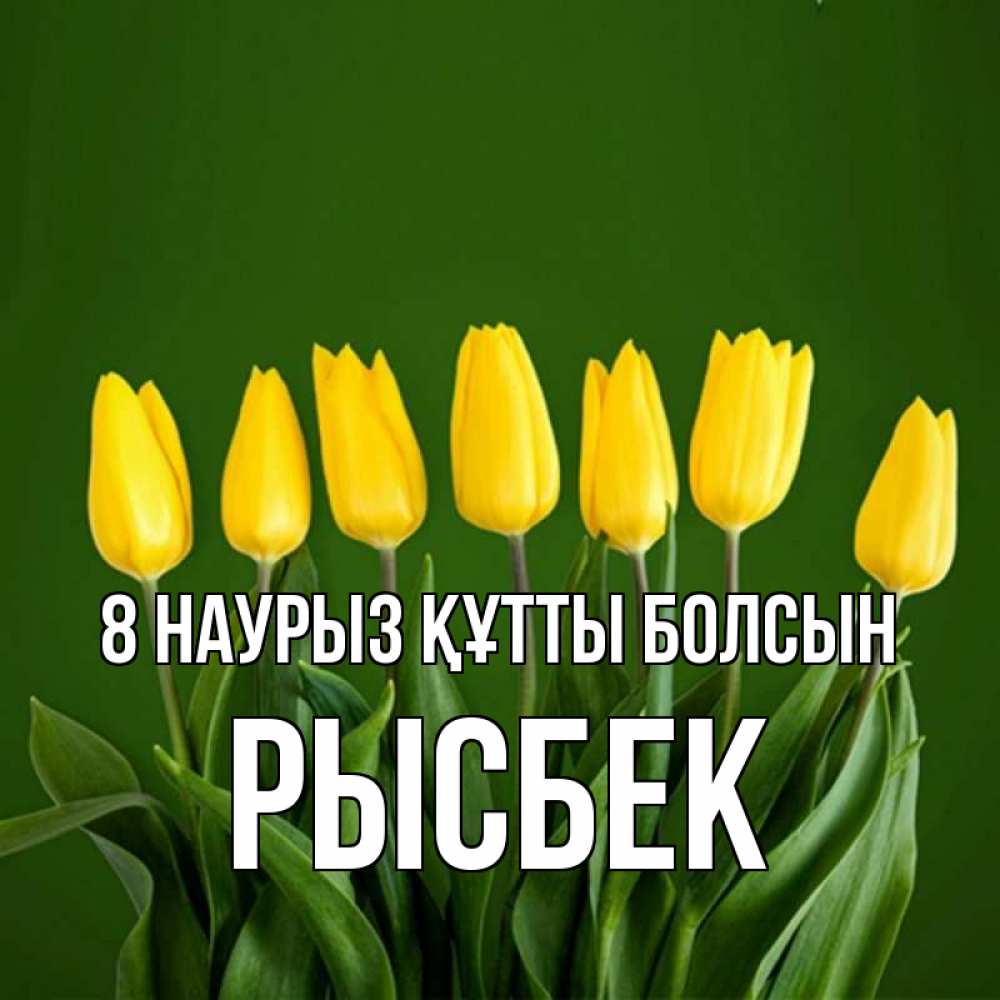 Күн сайын ашық хат с именем, РЫСБЕК 8 наурыз құтты болсын желтого цвета 3 Онлайн тегін жүктеп алу тілектері бар керемет карта 