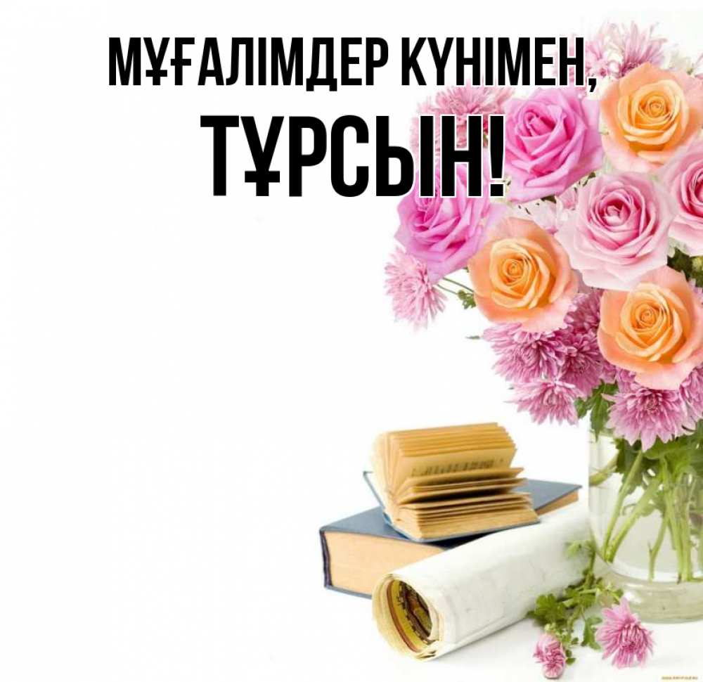 Күн сайын ашық хат с именем, ТҰРСЫН Мұғалімдер күнімен цветы Онлайн тегін жүктеп алу тілектері бар керемет карта 