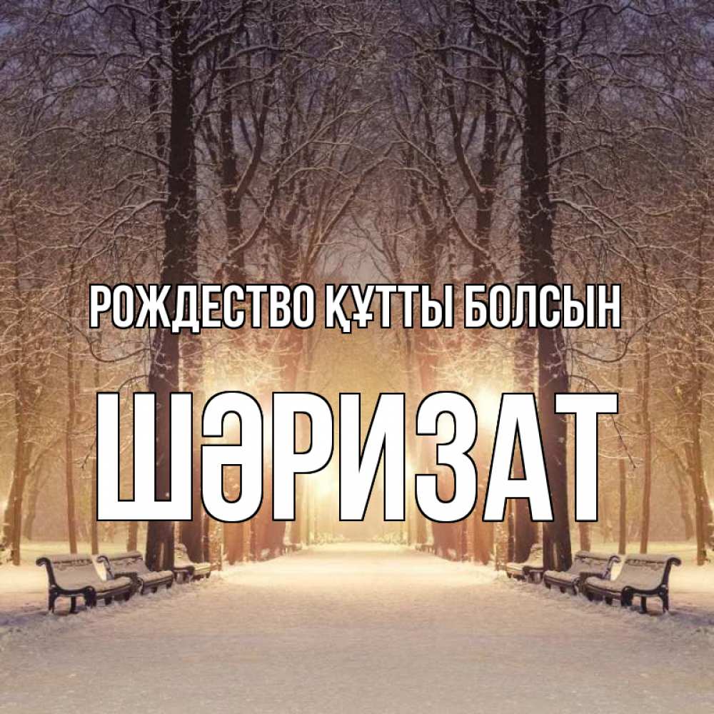 Күн сайын ашық хат с именем, ШӘРИЗАТ Рождество құтты болсын зима, парк, фонарь, лес Онлайн тегін жүктеп алу тілектері бар керемет карта 