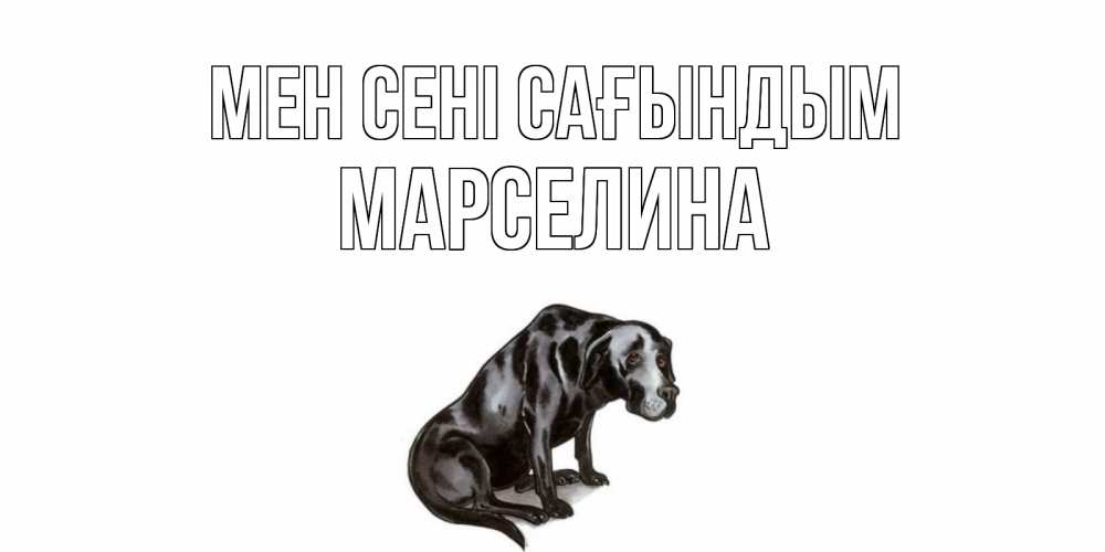 Күн сайын ашық хат с именем, Марселина Мен сені сағындым я по тебе скучаю открытка с собакой Онлайн тегін жүктеп алу тілектері бар керемет карта 