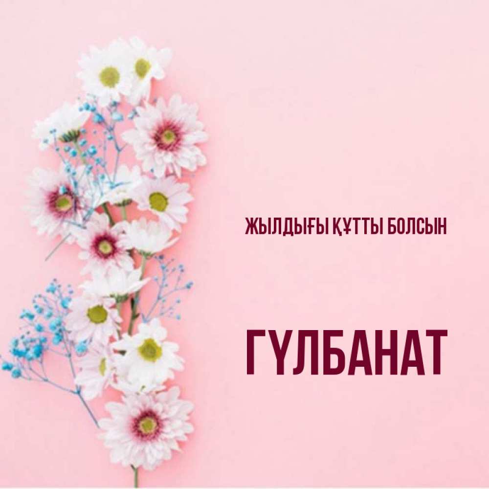 Күн сайын ашық хат с именем, ГҮЛБАНАТ Жылдығы құтты болсын Родная моя с днем рождения тебя картинка с цветами белыми и голубыми Онлайн тегін жүктеп алу тілектері бар керемет карта 