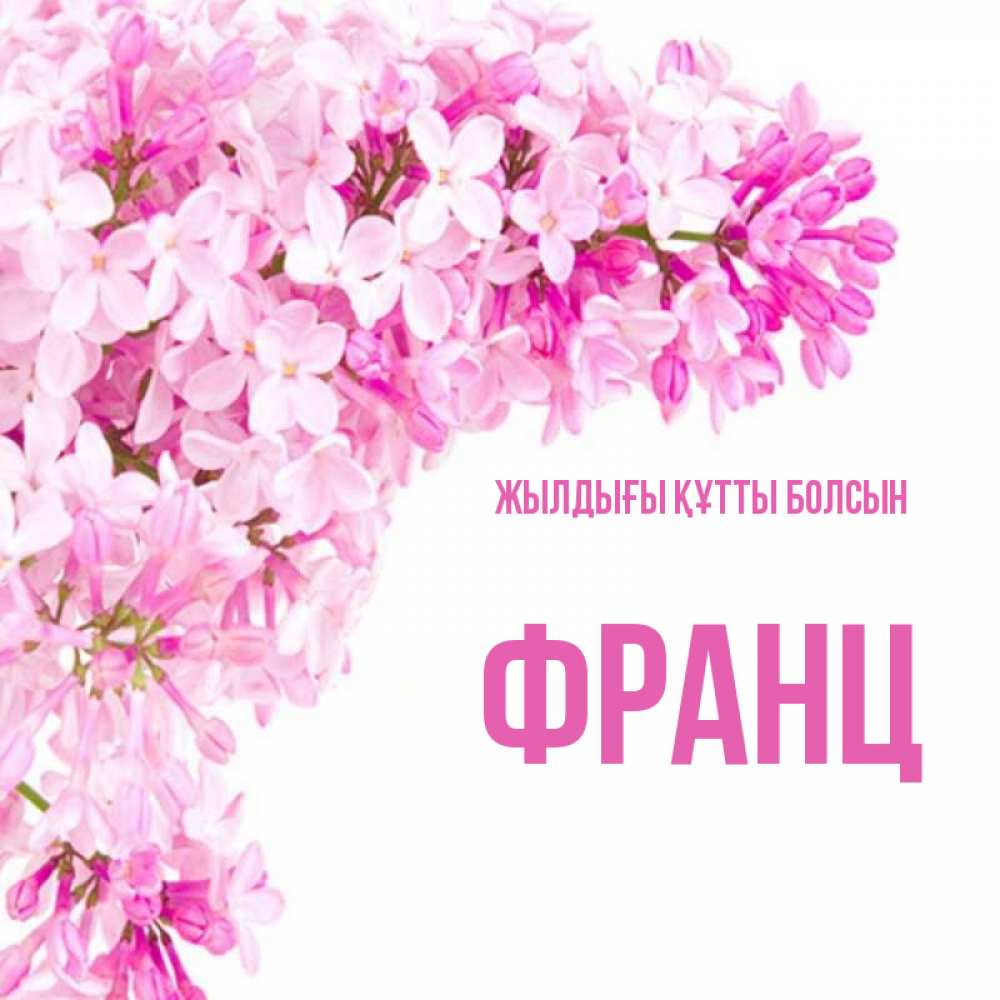 Күн сайын ашық хат с именем, Франц Жылдығы құтты болсын Сирень на белом фоне Онлайн тегін жүктеп алу тілектері бар керемет карта 
