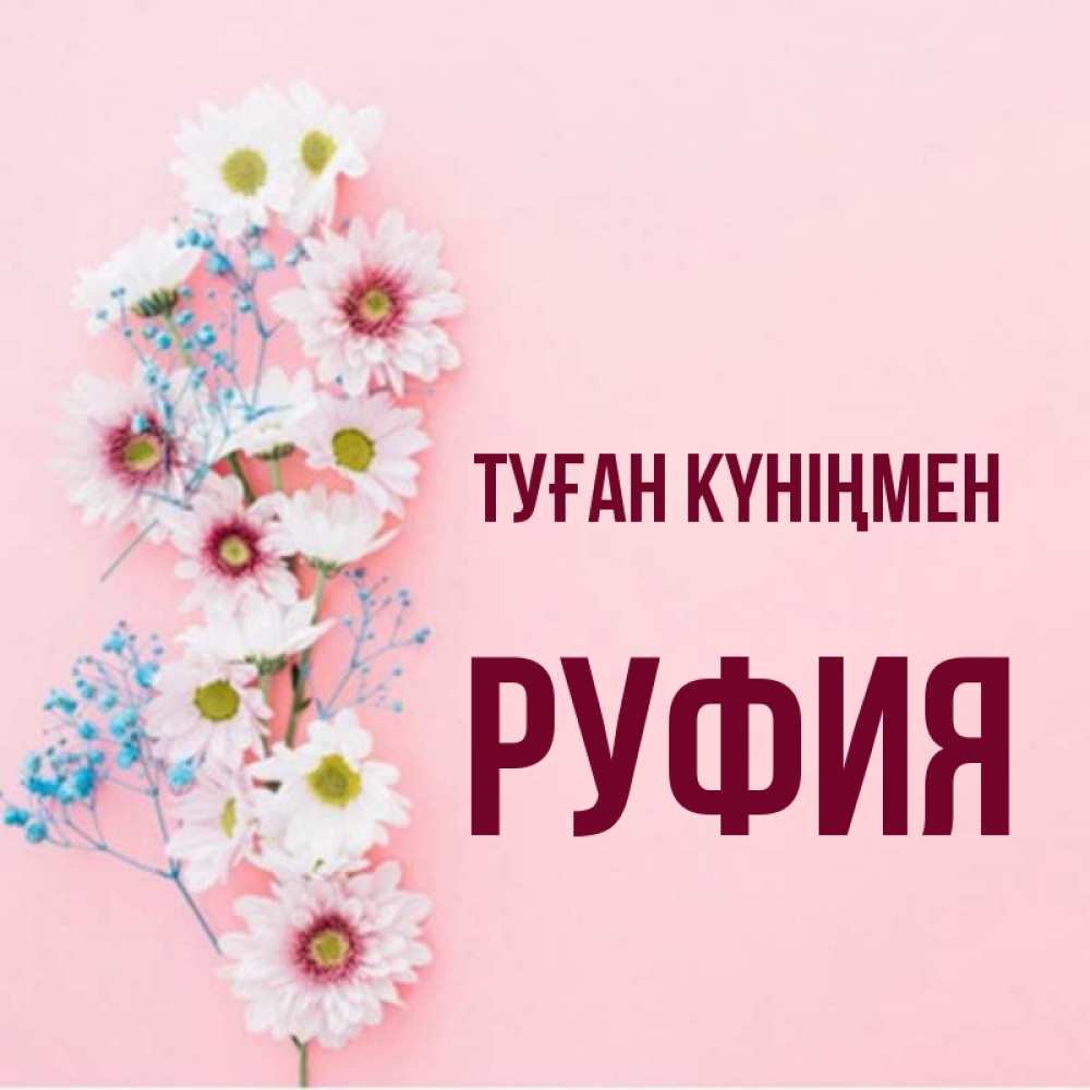 Күн сайын ашық хат с именем, РУФИЯ Туған күніңмен Родная моя с днем рождения тебя картинка с цветами белыми и голубыми Онлайн тегін жүктеп алу тілектері бар керемет карта 