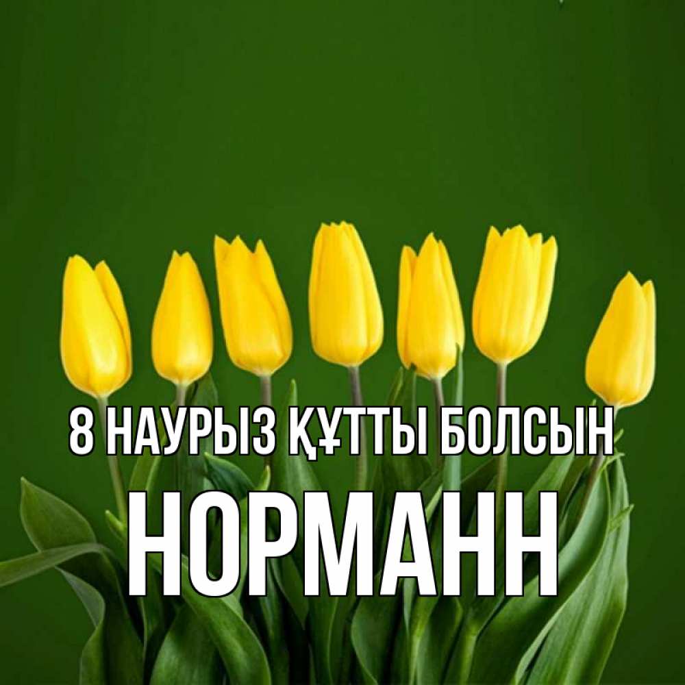 Күн сайын ашық хат с именем, Норманн 8 наурыз құтты болсын желтого цвета 3 Онлайн тегін жүктеп алу тілектері бар керемет карта 