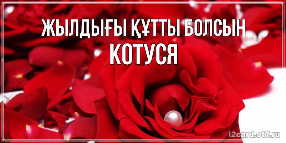Күн сайын ашық хат с именем, Котуся Жылдығы құтты болсын роза с жемчужиной на открытке для любимых Онлайн тегін жүктеп алу тілектері бар керемет карта 