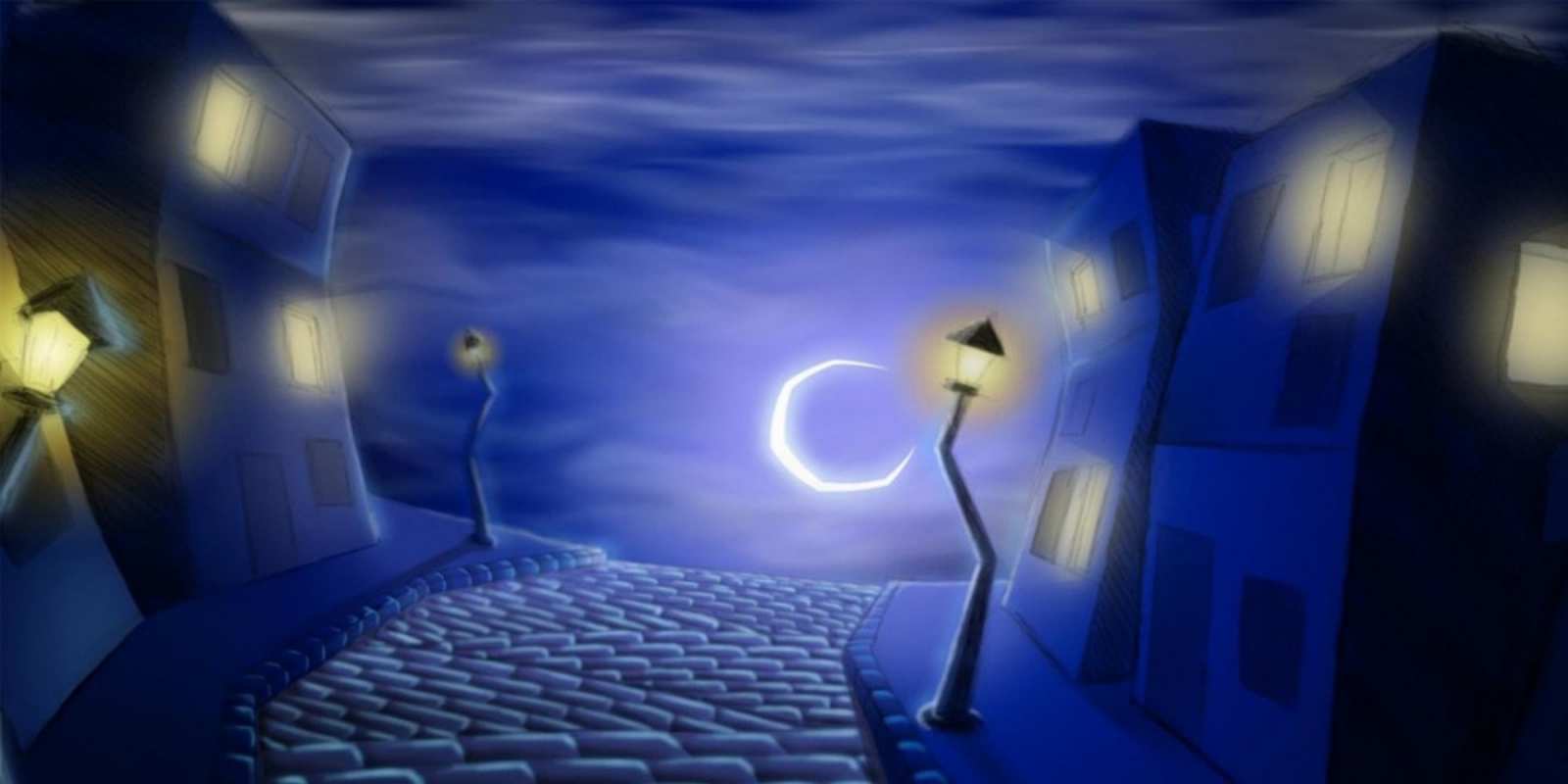 Открытка ночной город фонари луна и свет в окнах сладких снов ночному городу Қайырлы түн 