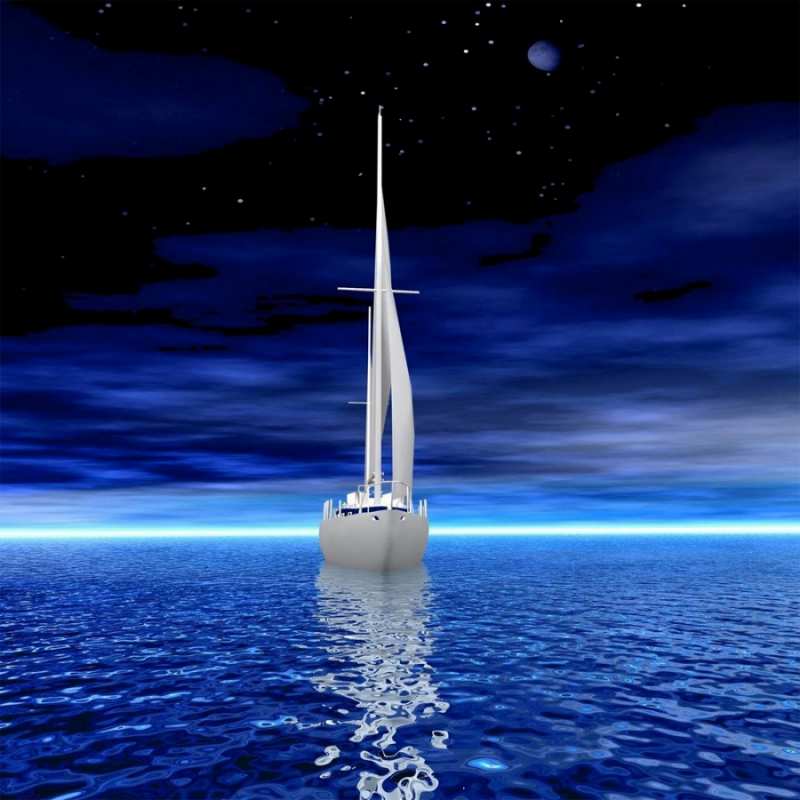 Открытка яхта в море  ночью  Қайырлы түн 