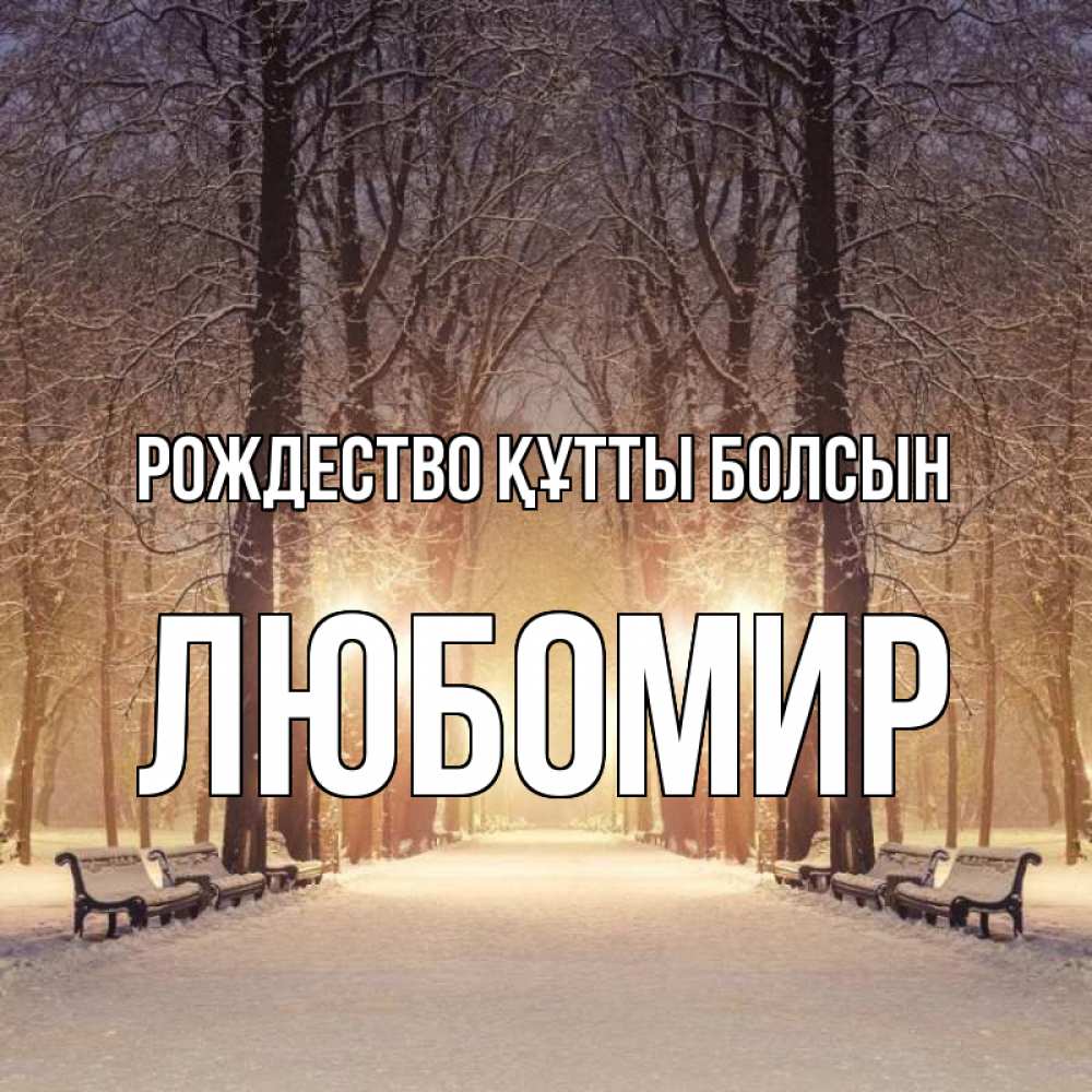 Күн сайын ашық хат с именем, Любомир Рождество құтты болсын зима, парк, фонарь, лес Онлайн тегін жүктеп алу тілектері бар керемет карта 