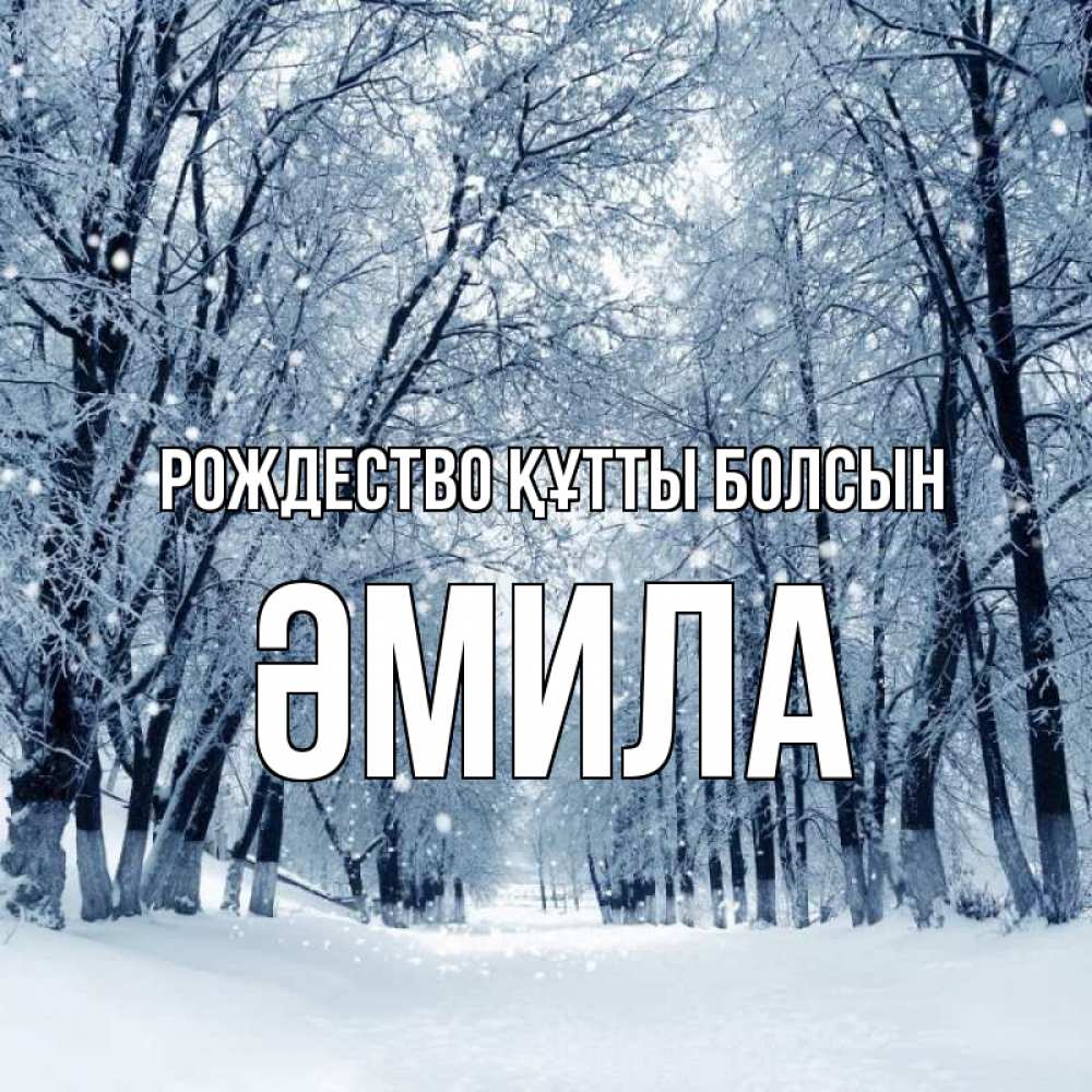 Күн сайын ашық хат с именем, ӘМИЛА Рождество құтты болсын снег, лес, парк Онлайн тегін жүктеп алу тілектері бар керемет карта 
