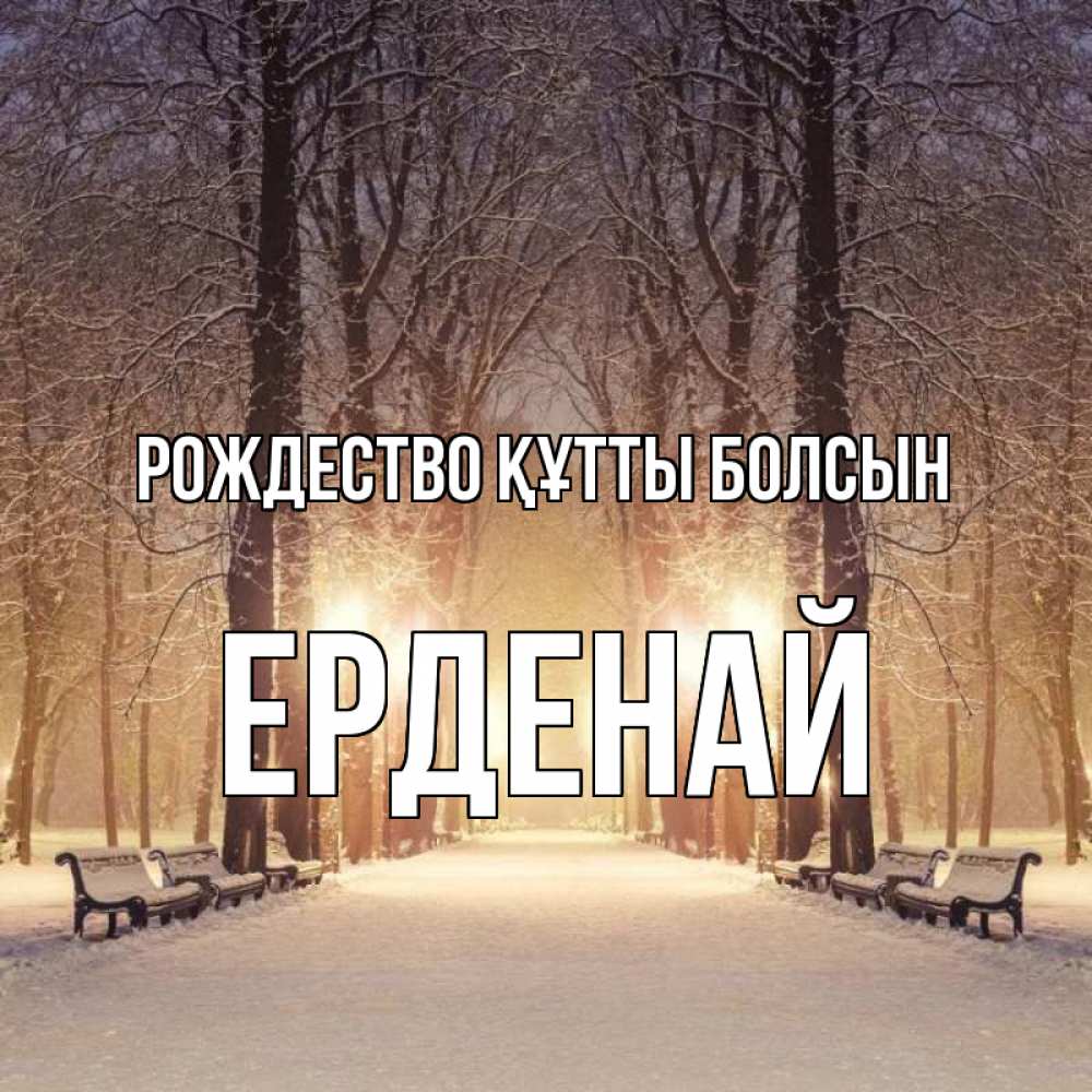 Күн сайын ашық хат с именем, Ерденай Рождество құтты болсын зима, парк, фонарь, лес Онлайн тегін жүктеп алу тілектері бар керемет карта 