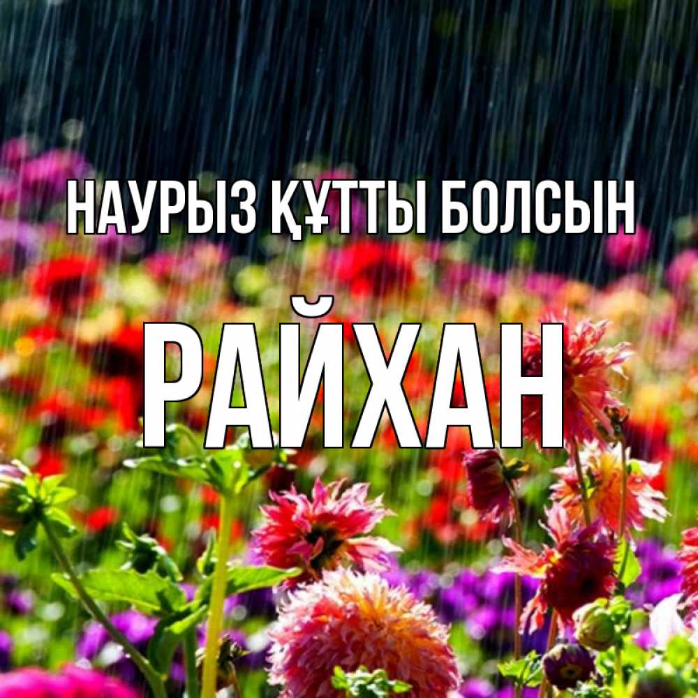 Күн сайын ашық хат с именем, РАЙХАН Наурыз құтты болсын цветы под дождиком к наурызу Онлайн тегін жүктеп алу тілектері бар керемет карта 