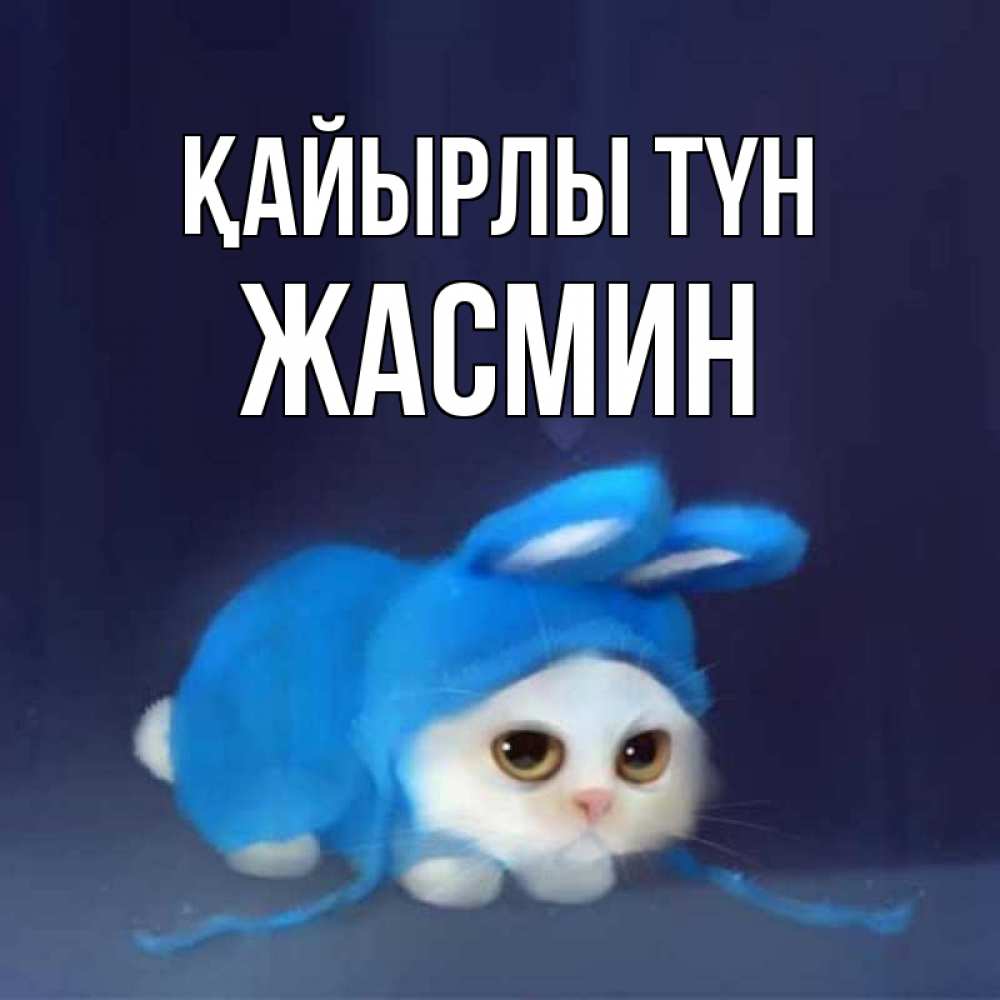 Күн сайын ашық хат с именем, Жасмин Қайырлы түн кот в голубом костюме кролика с ушками Онлайн тегін жүктеп алу тілектері бар керемет карта 