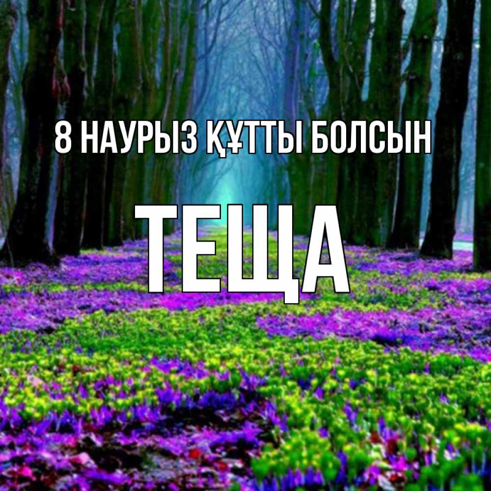 Күн сайын ашық хат с именем, Теща 8 наурыз құтты болсын фиолетовые цветы в лесу 1 Онлайн тегін жүктеп алу тілектері бар керемет карта 