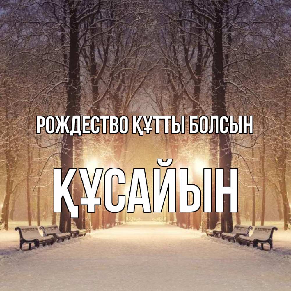 Күн сайын ашық хат с именем, ҚҰСАЙЫН Рождество құтты болсын зима, парк, фонарь, лес Онлайн тегін жүктеп алу тілектері бар керемет карта 