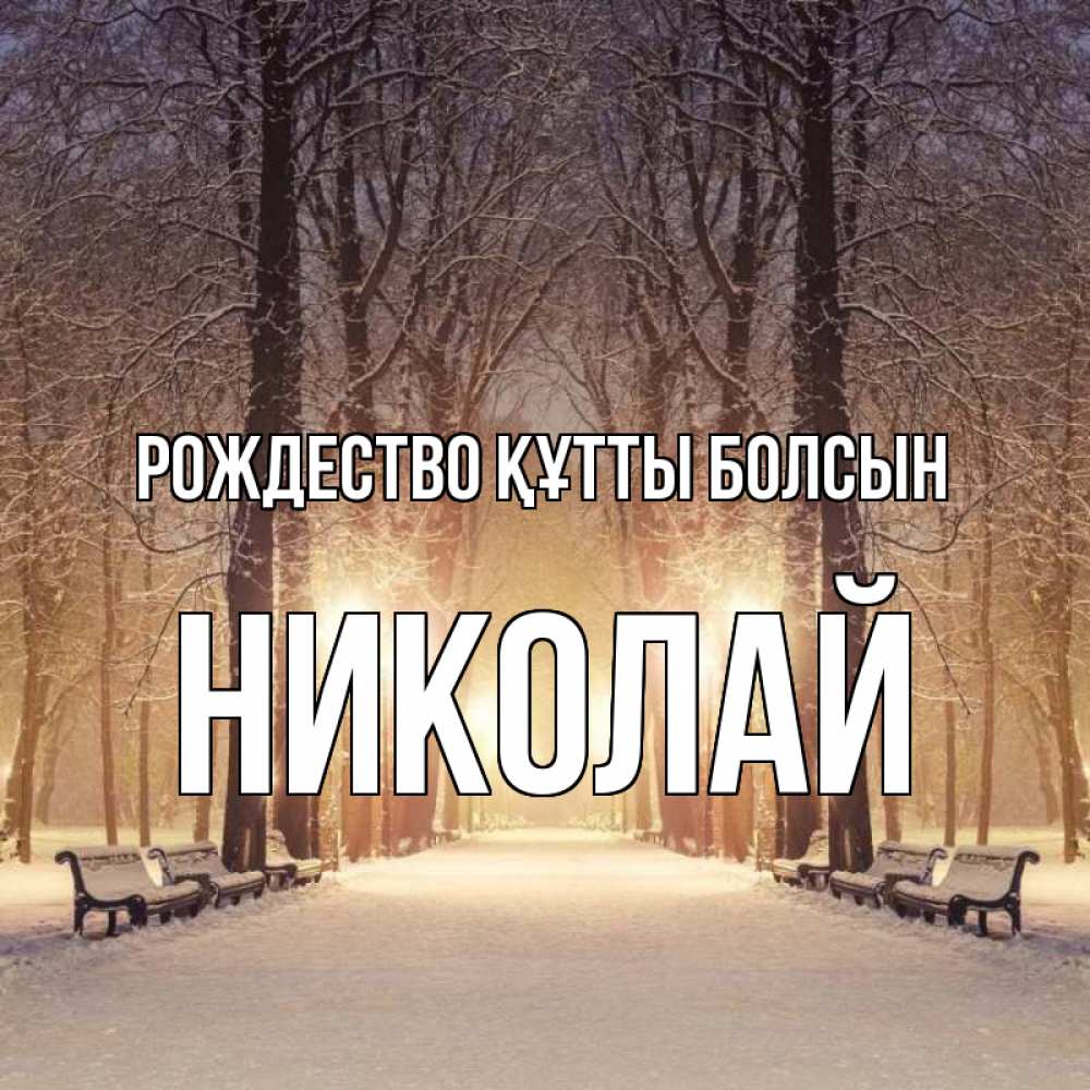 Күн сайын ашық хат с именем, Николай Рождество құтты болсын зима, парк, фонарь, лес Онлайн тегін жүктеп алу тілектері бар керемет карта 