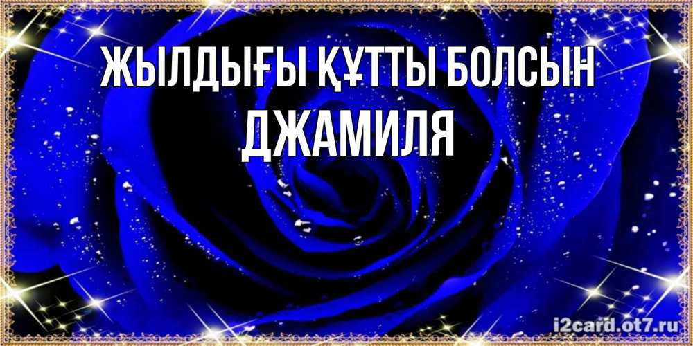 Күн сайын ашық хат с именем, Джамиля Жылдығы құтты болсын голубые цветы в росе Онлайн тегін жүктеп алу тілектері бар керемет карта 