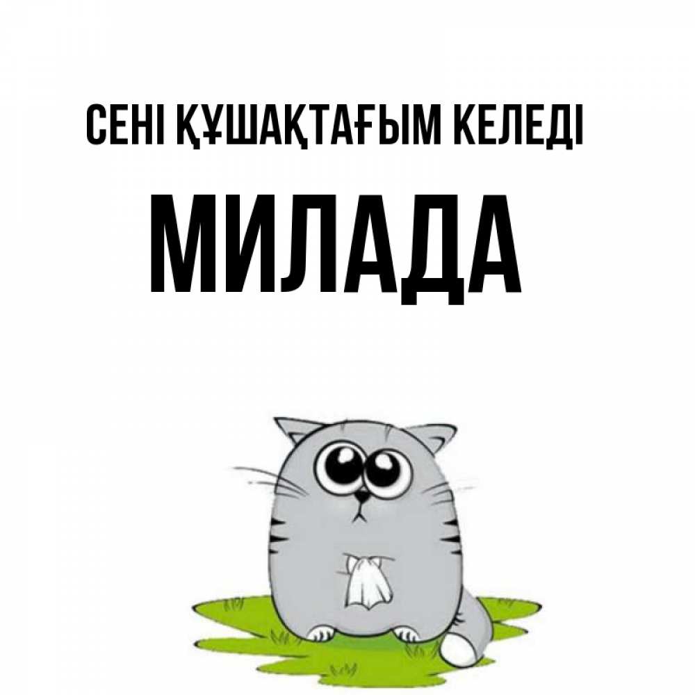 Күн сайын ашық хат с именем, Милада сені құшақтағым келеді котик теребит платочек сидя на травке Онлайн тегін жүктеп алу тілектері бар керемет карта 