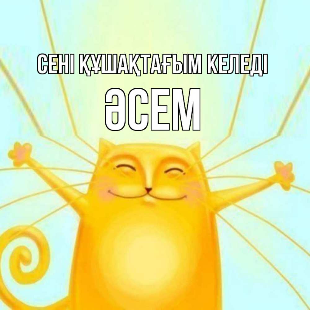 Күн сайын ашық хат с именем, ӘСЕМ сені құшақтағым келеді солнечный обнимашечный кот Онлайн тегін жүктеп алу тілектері бар керемет карта 