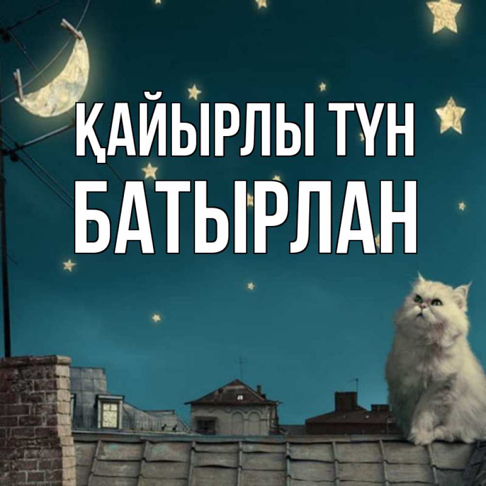 Күн сайын ашық хат с именем, Батырлан Қайырлы түн белый кот сидит на крыше Онлайн тегін жүктеп алу тілектері бар керемет карта 