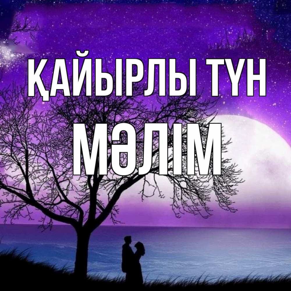 Күн сайын ашық хат с именем, МӘЛІМ Қайырлы түн огромная луна и парочка Онлайн тегін жүктеп алу тілектері бар керемет карта 