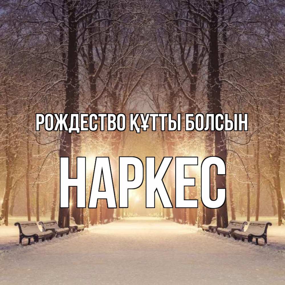 Күн сайын ашық хат с именем, НАРКЕС Рождество құтты болсын зима, парк, фонарь, лес Онлайн тегін жүктеп алу тілектері бар керемет карта 