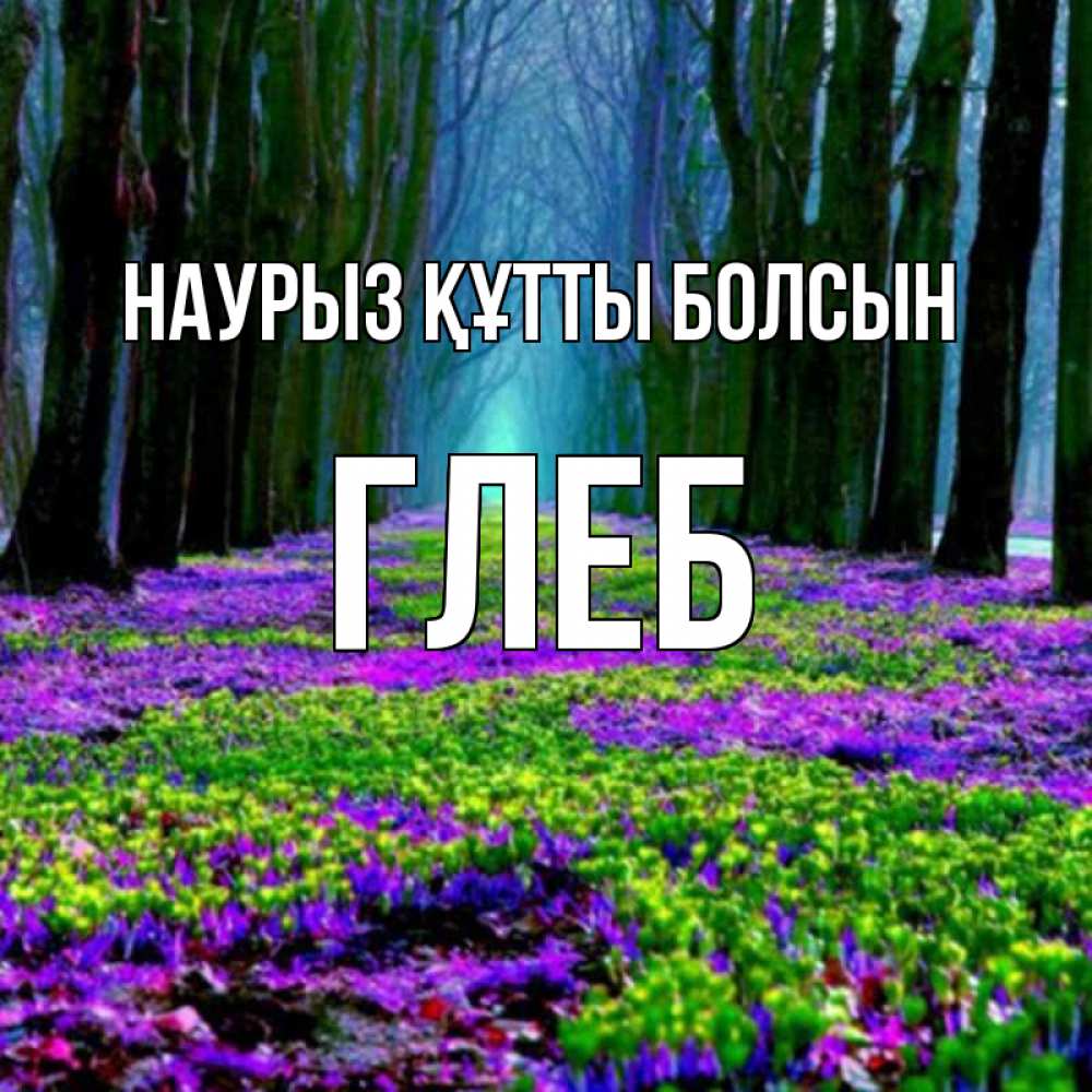 Күн сайын ашық хат с именем, Глеб Наурыз құтты болсын фиолетовые цветы в лесу 1 Онлайн тегін жүктеп алу тілектері бар керемет карта 