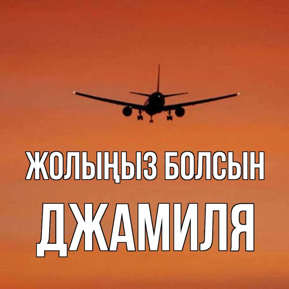 Күн сайын ашық хат с именем, Джамиля Жолыңыз болсын силуэт самолета Онлайн тегін жүктеп алу тілектері бар керемет карта 