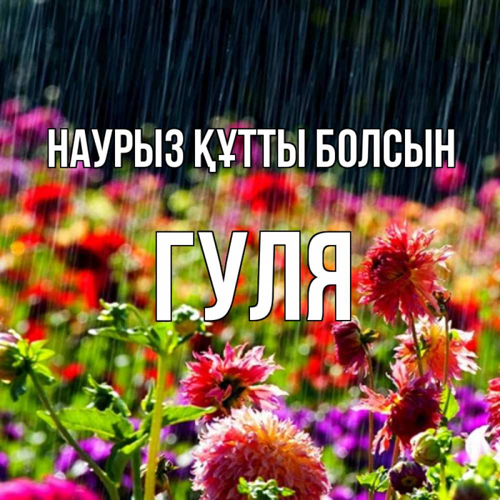Күн сайын ашық хат с именем, Гуля Наурыз құтты болсын цветы под дождиком к наурызу Онлайн тегін жүктеп алу тілектері бар керемет карта 