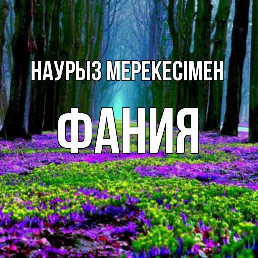 Күн сайын ашық хат с именем, Фания Наурыз мерекесімен фиолетовые цветы в лесу 1 Онлайн тегін жүктеп алу тілектері бар керемет карта 