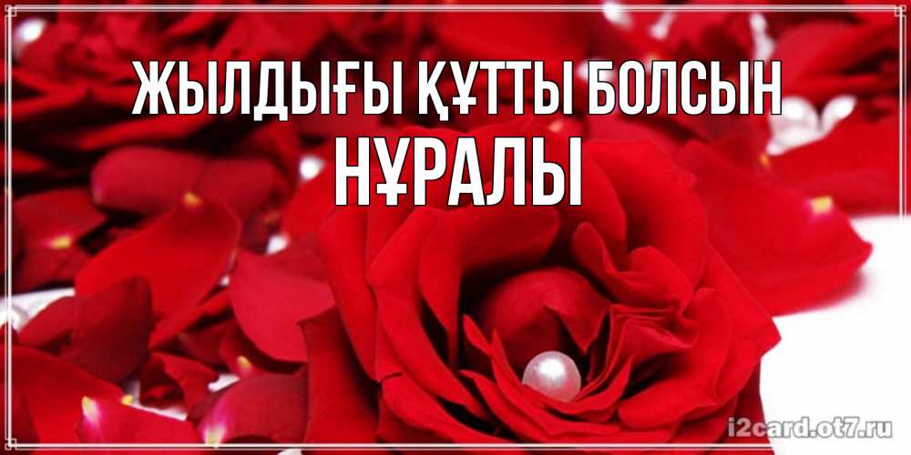 Күн сайын ашық хат с именем, НҰРАЛЫ Жылдығы құтты болсын роза с жемчужиной на открытке для любимых Онлайн тегін жүктеп алу тілектері бар керемет карта 