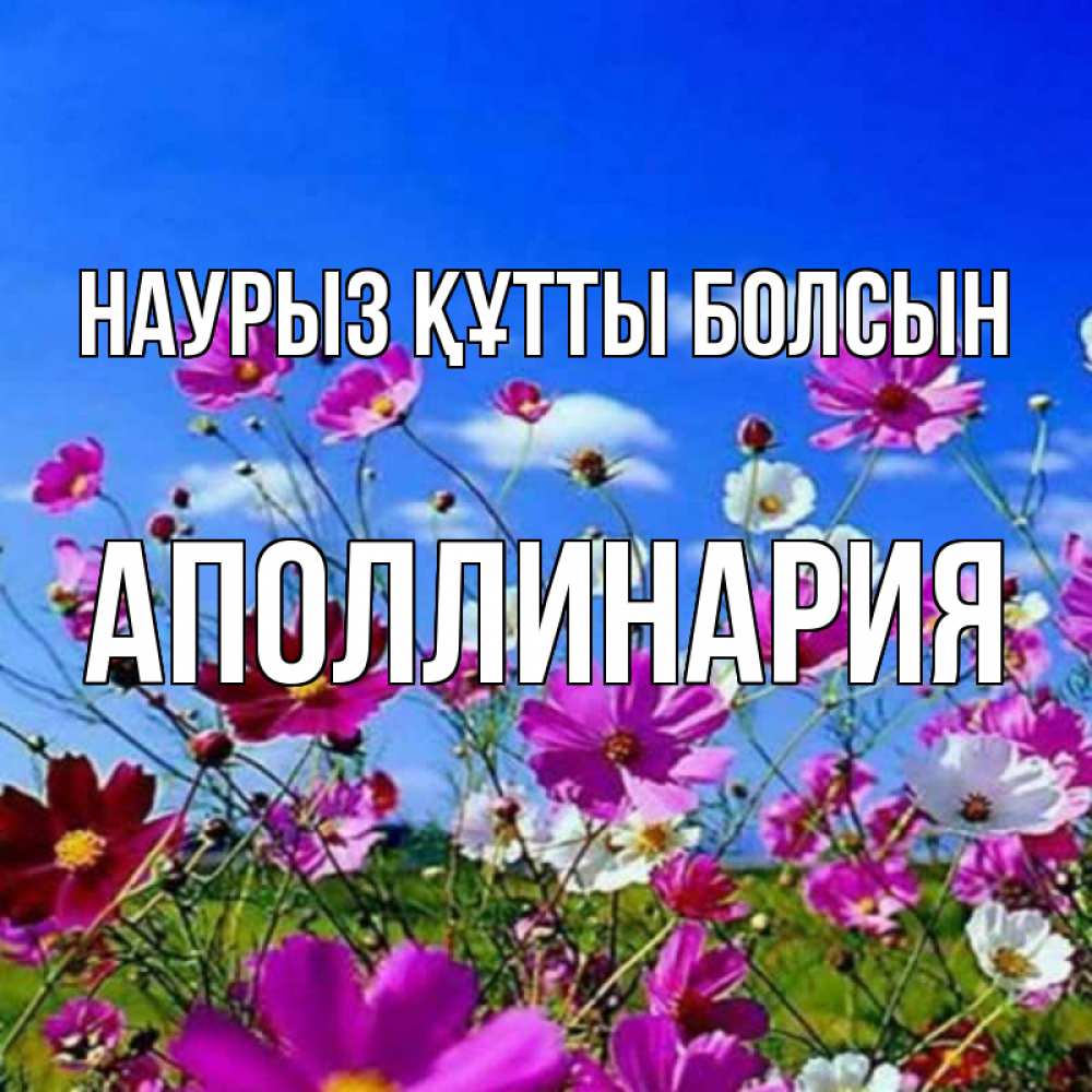 Күн сайын ашық хат с именем, Аполлинария Наурыз құтты болсын цветы Онлайн тегін жүктеп алу тілектері бар керемет карта 