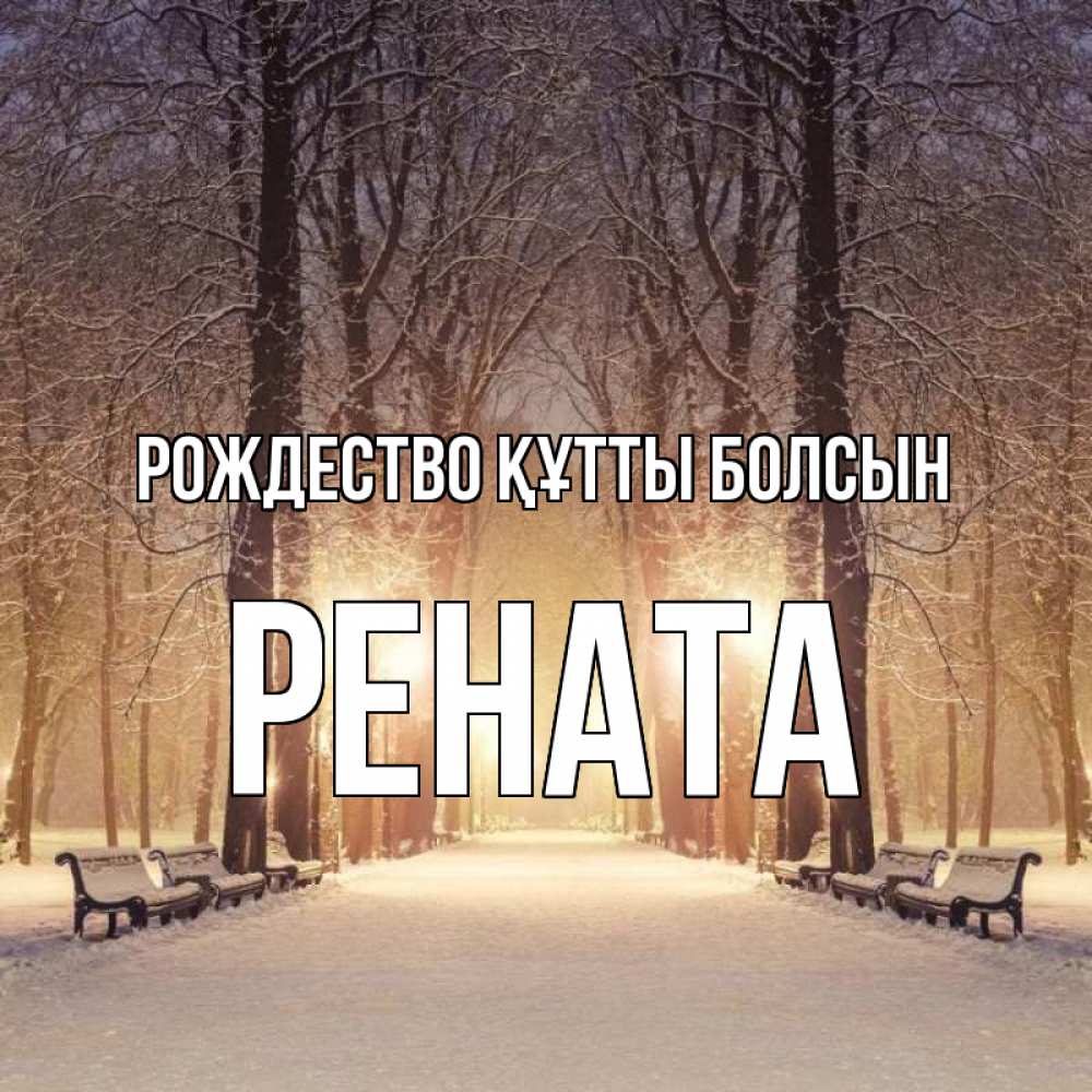 Күн сайын ашық хат с именем, Рената Рождество құтты болсын зима, парк, фонарь, лес Онлайн тегін жүктеп алу тілектері бар керемет карта 