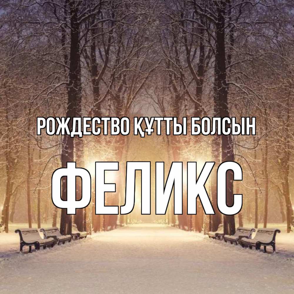 Күн сайын ашық хат с именем, Феликс Рождество құтты болсын зима, парк, фонарь, лес Онлайн тегін жүктеп алу тілектері бар керемет карта 
