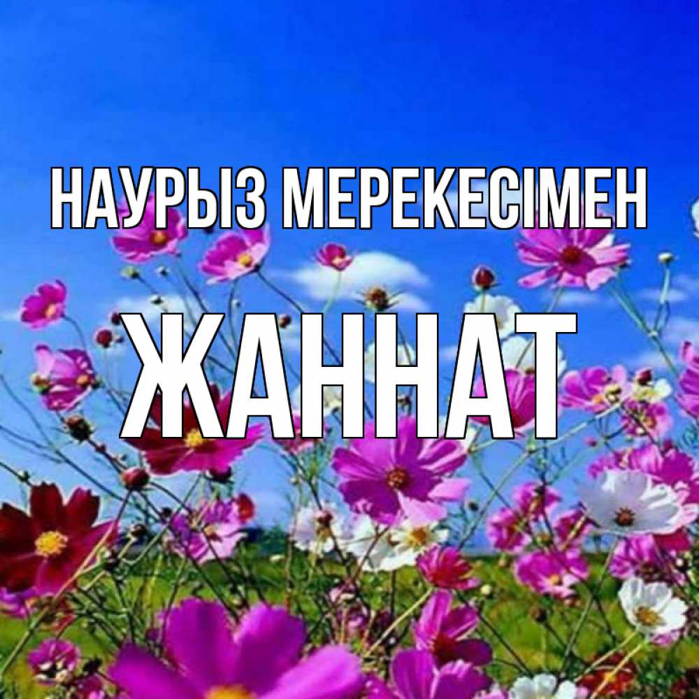 Күн сайын ашық хат с именем, ЖАННАТ Наурыз мерекесімен цветы Онлайн тегін жүктеп алу тілектері бар керемет карта 