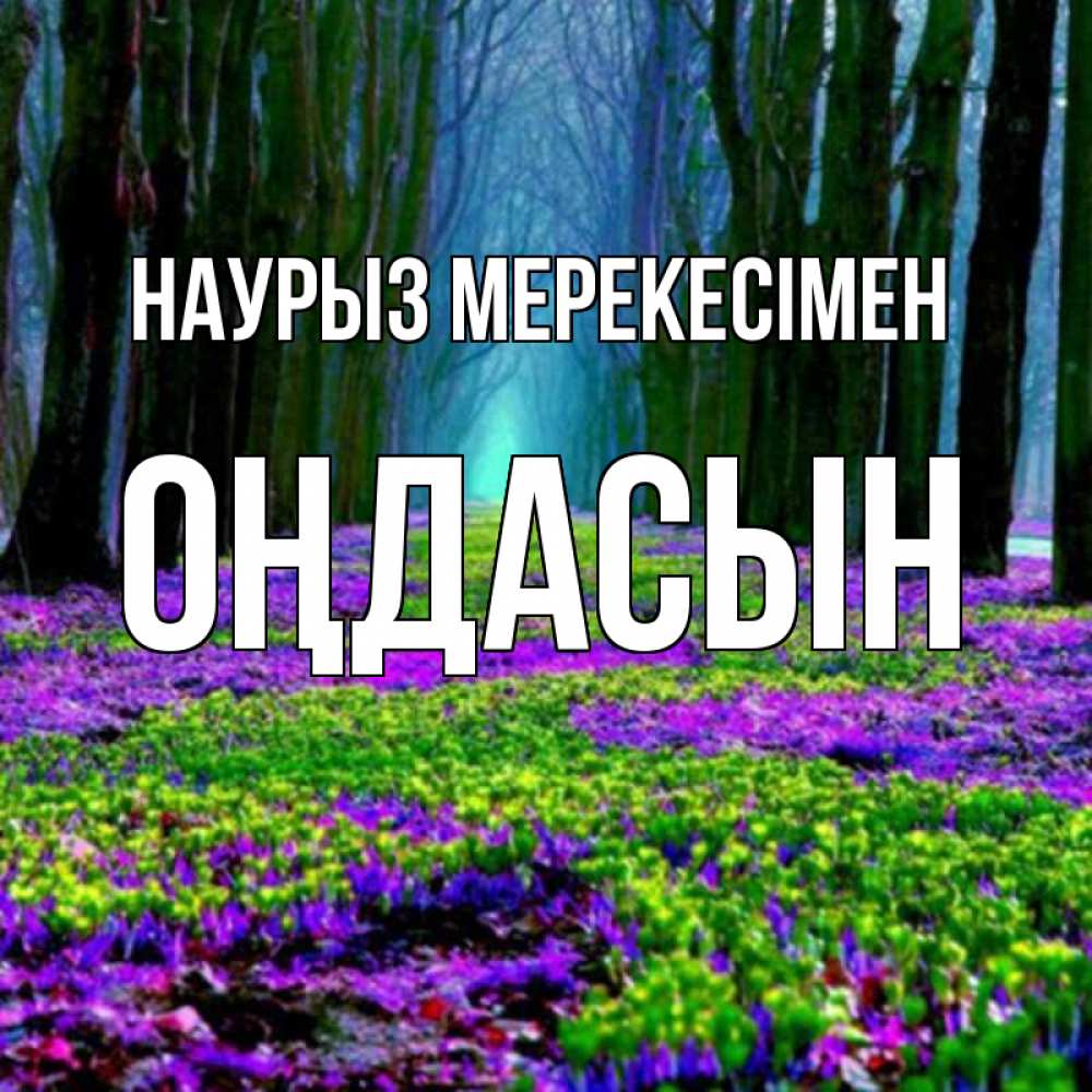 Күн сайын ашық хат с именем, ОҢДАСЫН Наурыз мерекесімен фиолетовые цветы в лесу 1 Онлайн тегін жүктеп алу тілектері бар керемет карта 